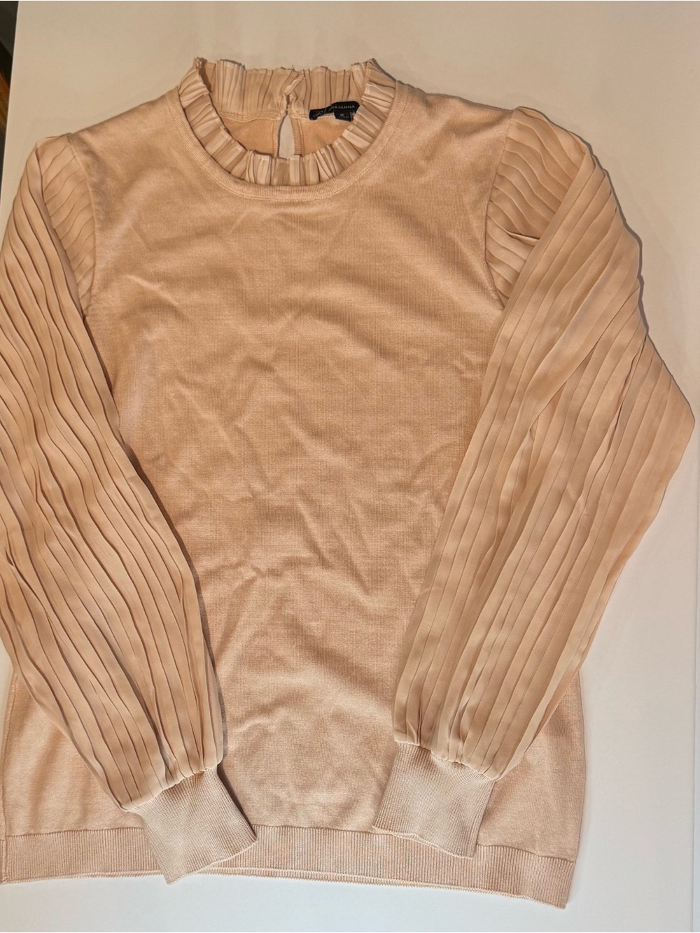 Adrianna Papell Blush Pleated Sleeve Ruffle Neck Sweater – Medium - Picture 8 of 13